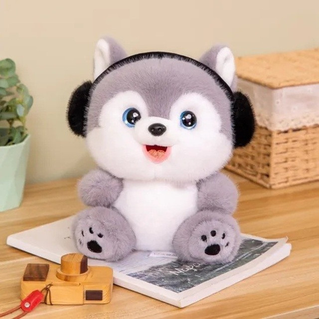 عروسک مدل سگ هاسکی هدفون دار کد JIM110 ارتفاع 28 سانتیمتر