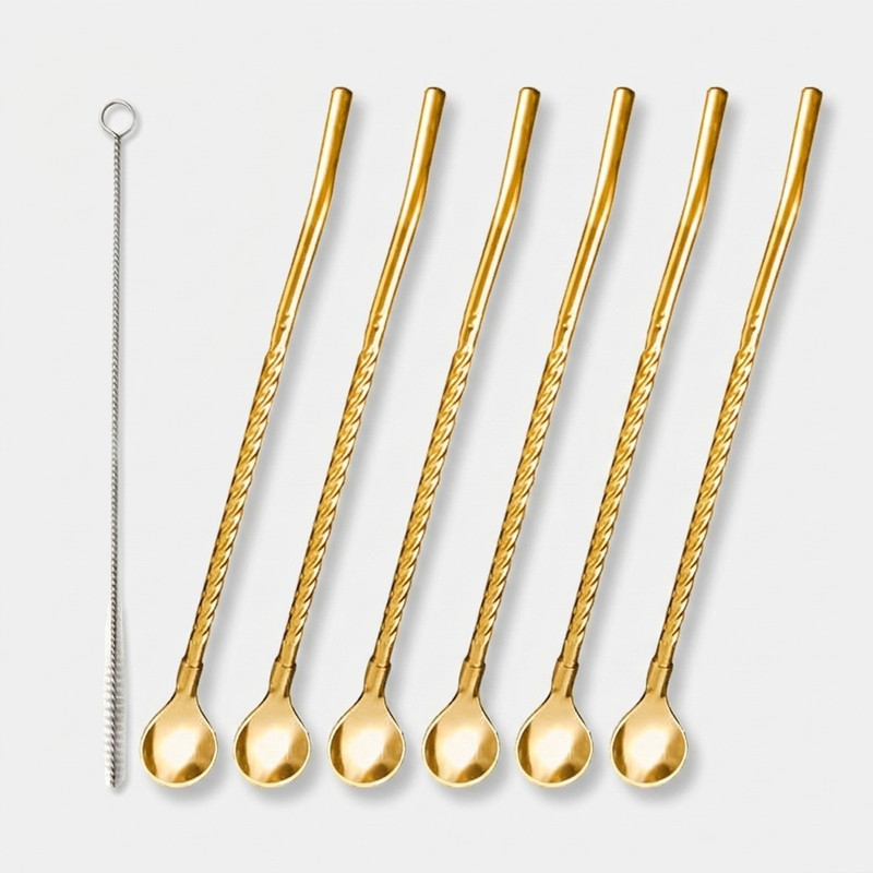 قاشق شربت خوری مدل Straw spoon بسته 6 عددی به همراه فرچه